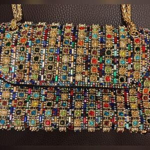 SHINY Gold Sparking Colorful Crystal 'Gemstones' Rhinestone Evening Bag NWOT